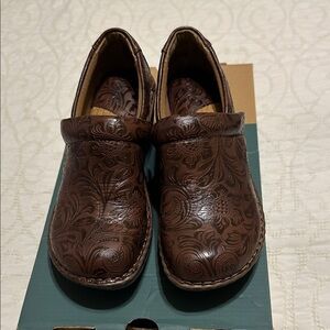 Brown Embossed Leather Clogs BOC